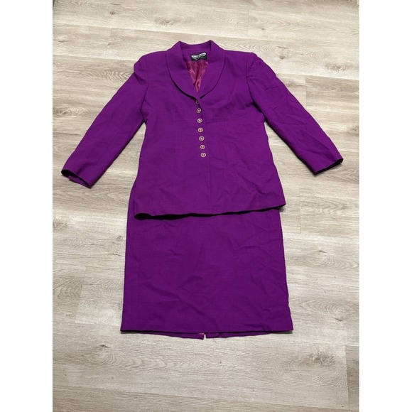 Vtg Herbert Grossman Wool Skirt Suit 2-Pc Set Sz 16 Purple...